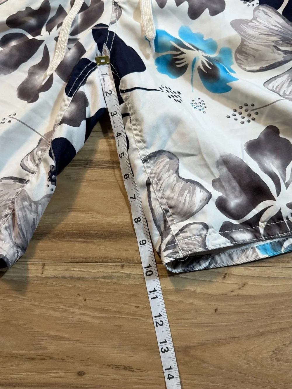 Men's Floral Swim Trunks - White with Blue & Navy Floral Print